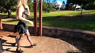 Risky Flashing Anal Squirting Blowjob in Public Park part1