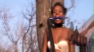 African Babe Gets Spanked Into Having Sex Tied Up To A Tree