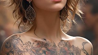 Artistic Nude of a Beautiful Young Woman with Living Tattoos Whispering in Forgotten Tongues Surreal Ai Slideshow