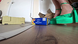 Giantess crushing Boxes with her platform high heels