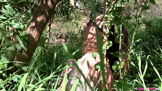 Curly Girl in Glasses Fingers Her Hairy Pussy and Ass Till She Squirts in the Bush