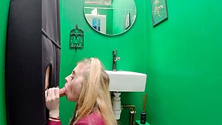 Glory hole blowjob busty amateur blonde fucking in stall