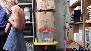 Lean teenage squirted by a dirty mall cop for stealing