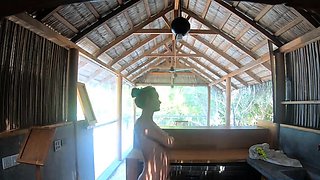 Tattooed Blonde MILF Strips in Abandoned Bar