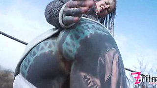Tattooed Couple Fucks Wild in Public - Anal Sex on Ruins with Pierced Girl