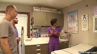 I got lucky with this hot ebony nurse! She gave me a handjob instead of my checkup