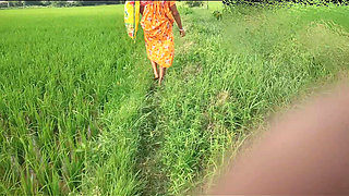 Village granny pee in the field
