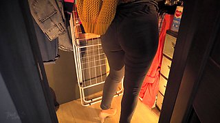 Hot Secretary in Tight Jeans Teases Ass with Visible Panty Line