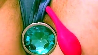 Pretty purple panties gets soaked when baby-girl thinks of sugar-daddy