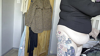 real amateur chubby girl with tattoos tries on bras and dresses for you