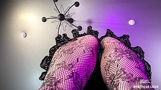 POV Ass and Feet Worship Mistress in Black Fishnet Pantyhose 4K