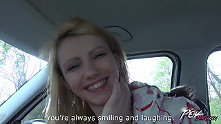 Petite skinny blonde teen suck cock under steering wheel and fuck
