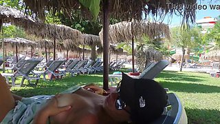 StepMom Seduces StepSon by showing Tits and Pussy in a AquaPark. Public Blowjob