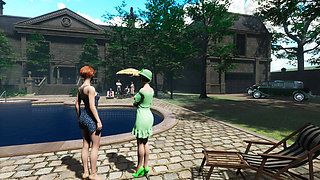 Angels Awakening 12 - Nude Swimming and Lesbian Kiss Scene in a Moonlit Pool