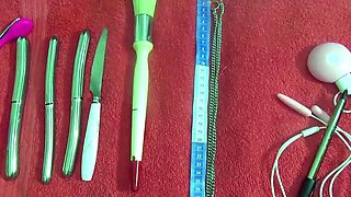 Japanese Wife Cervix insertion objects 2 vibrators and chain