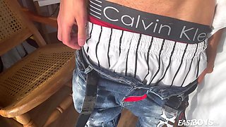 Cute young babe latino boy doing striptease in shower