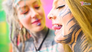 Alt-Girls Tattooed Lesbian Dildo Punk, Goth, Hippie, Spit Tongue