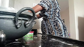Tamil aunty Swetha kitchen cleaning nude restaurant