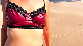 Kmarcouple Femdom Mistress Humiliates Sissy Husband On Beach With Chastity Cage