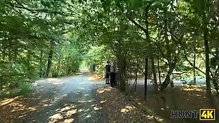 Hunt4k. blond luved facesitting and Doggy Style with hunter outdoors