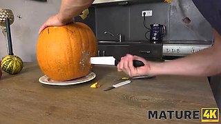Mature Stepmom Catches Son Fucking Pumpkin on Halloween - Lilian Black HD