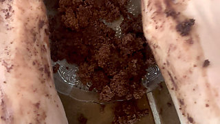 Destroying chocolate cake with my feet