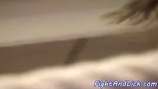 Chesty babes grappling before lesbiansex