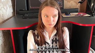 Stepdaughter sucks stepdad's dick instead of letting him play games - cum swallow & big tits - JuliaSayNo