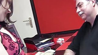 German Stepdaughter fucks ugly old Stepdaddy in office