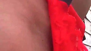 Teasing in Sexy Read Outhfit Rubbing My Pussy Peeing Outdoors