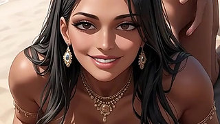 hot Indian woman on beach (Ai animation)