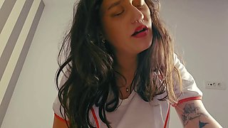 Super hot nurse Artegirlx with giant tits gives you a handjob and you get caught dripping cum