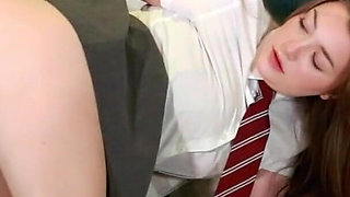 British 18 year old in uniform works a butt plug in to her ass