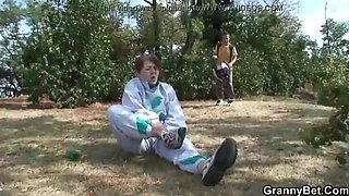 Hot 80-Year-Old Granny Sucks & Rides Big Cock Outdoor