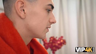 Vip4k. russian slutty dark haired is having Double Penetration joy in front of her husband