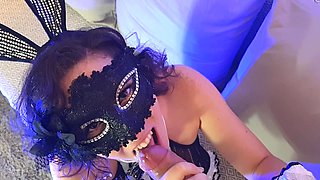 Little Masked Bunny Gives Blowjob