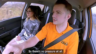 Fake Driving School - Latina teen Megan Love POV car sex