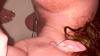 Redhead hot wife blowjob in the shower but