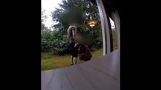 UDA MILF outdoor sex with neighbor behind holiday home, amateur wife gets fucked hard doggystyle almost caught by husband