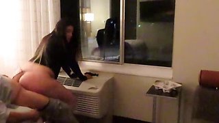 Slutty Latina in See-Through Dress Gives Blowjob in Hotel Hallway