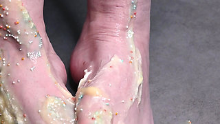Asmr Creamy Pudding Foot Smash Thick Pudding and Sprinkles