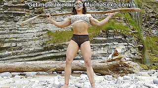 Muscular Spanish MILF Karyn Bayres fucks Stud John Barea on the Beach for MuchaSexo