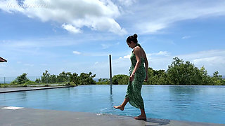 Sunbathing at the Public Pool in Micro Bikini, Boobs, Pussy