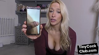 Bigtitted CFNM domina mocking pictures of tiny cocks