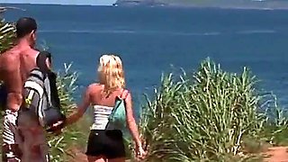 Amorous threesome with Chloe Delaure an unfaithful slut wants two cocks at the same time and takes it in her mouth on the beach