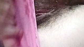 Tease in Pink Panties, Hairy Pussy Lips