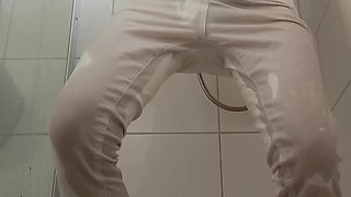 Lars Damberger Peeing pants and lick own cum from panty