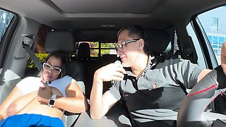 Juan Bustos And Big Pussy - Boomsarr Latina With Huge Tits And Ass Submits To The Fucking Machine Inside The Car Road 12 Min