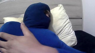 Playing with anal furry plug, showing my long nude toenails, CD tits and pierced cock