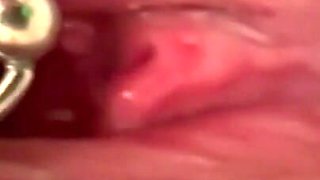 Extreme Close Up Rubbing My Pierced Clit by MakeUp Brush and Huge Orgasm make me completely Wet my Pussy